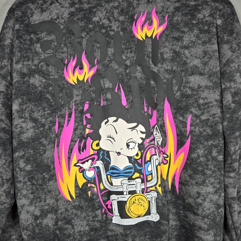 Betty Boop Hoodie Womens M Gray Acid Wash Motorcycle Club Los Angeles Graphic